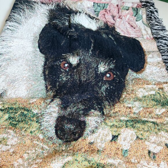 Woven blanket throw Afghan with dog. ''Love'' - Picture 4 of 9